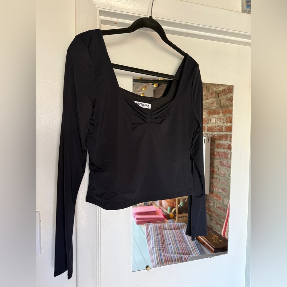 Princess Polly Black Long Sleeve Crop Top